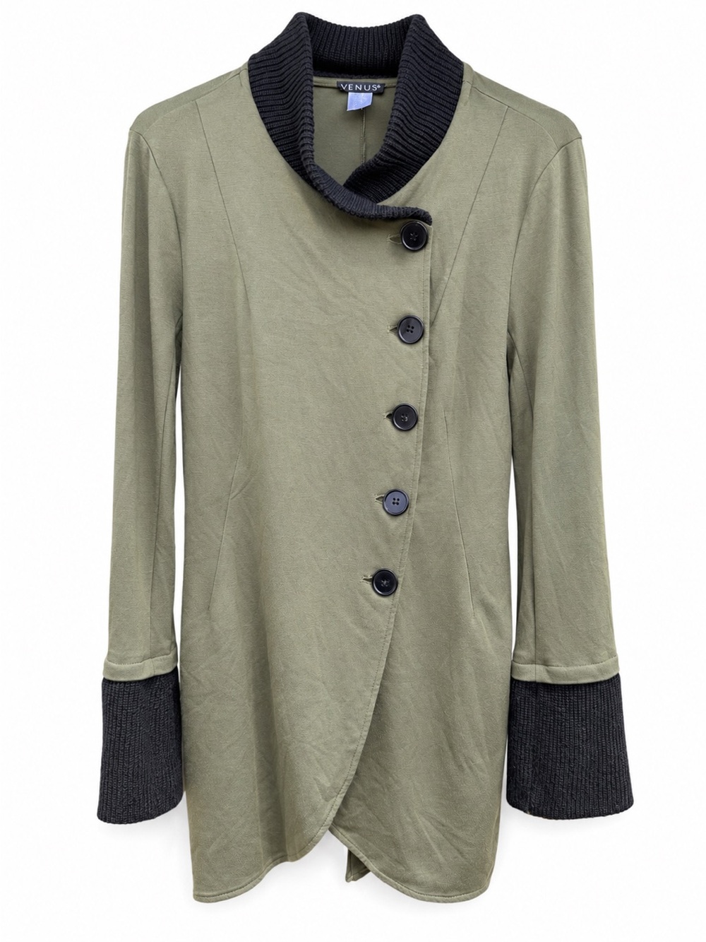 VENUS Olive Green Asymmetrical Tunic Jacket Sweater Coat Size 10 Boho